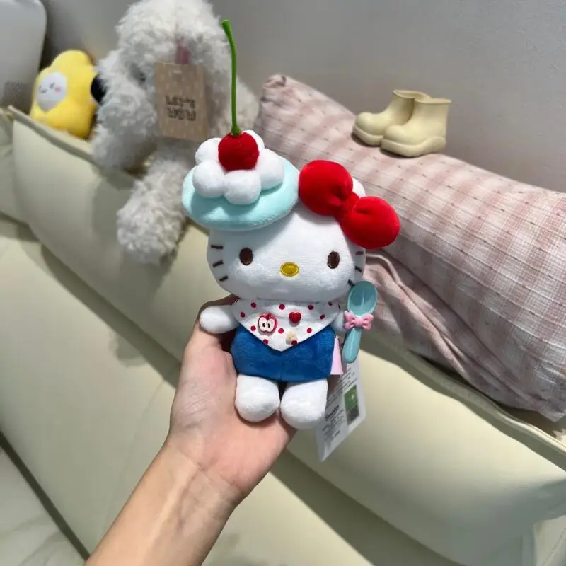 Hadiah mainan liontin tas gantungan kunci boneka mewah DIY HelloKitty krim biru Kawaii kartun lucu