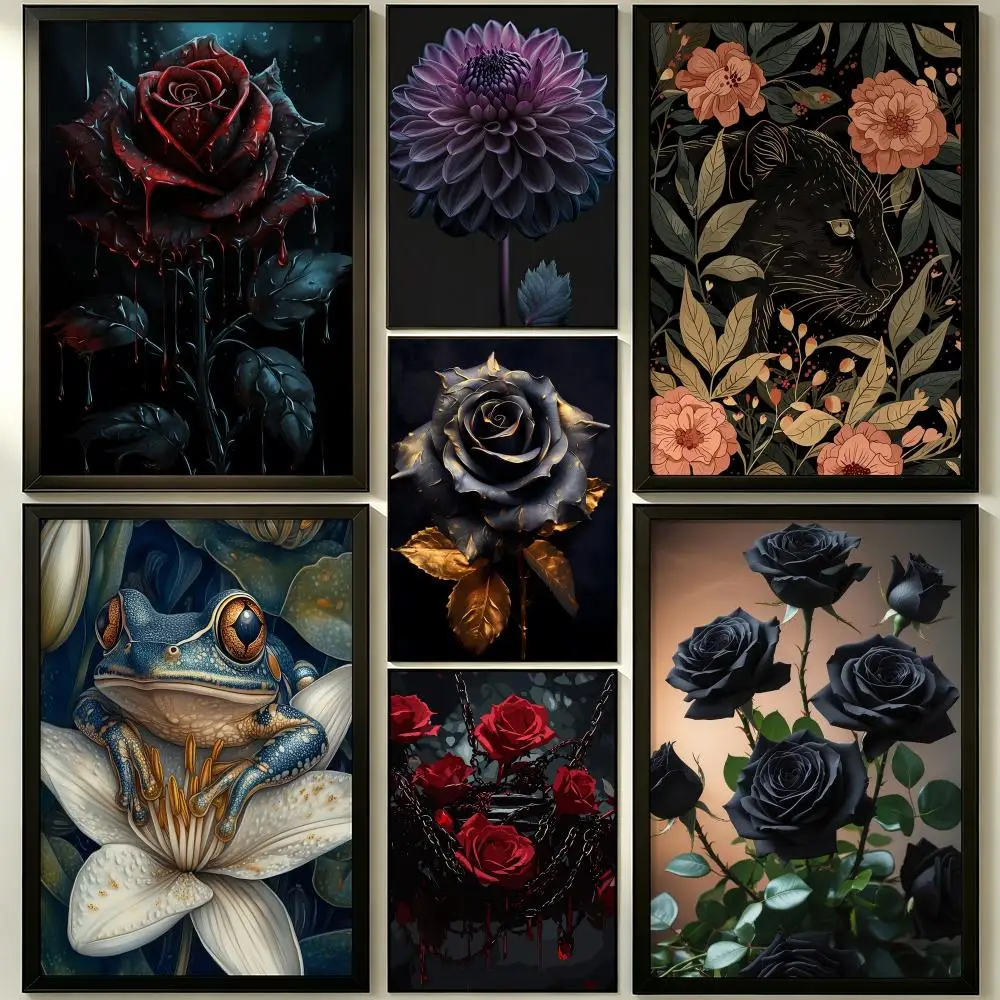 art Art Nouveau Black Roses Poster HD Poster Sophisticated Modern Aesthetic Wall Art For Living Room Bedroom Office Cafe Decor