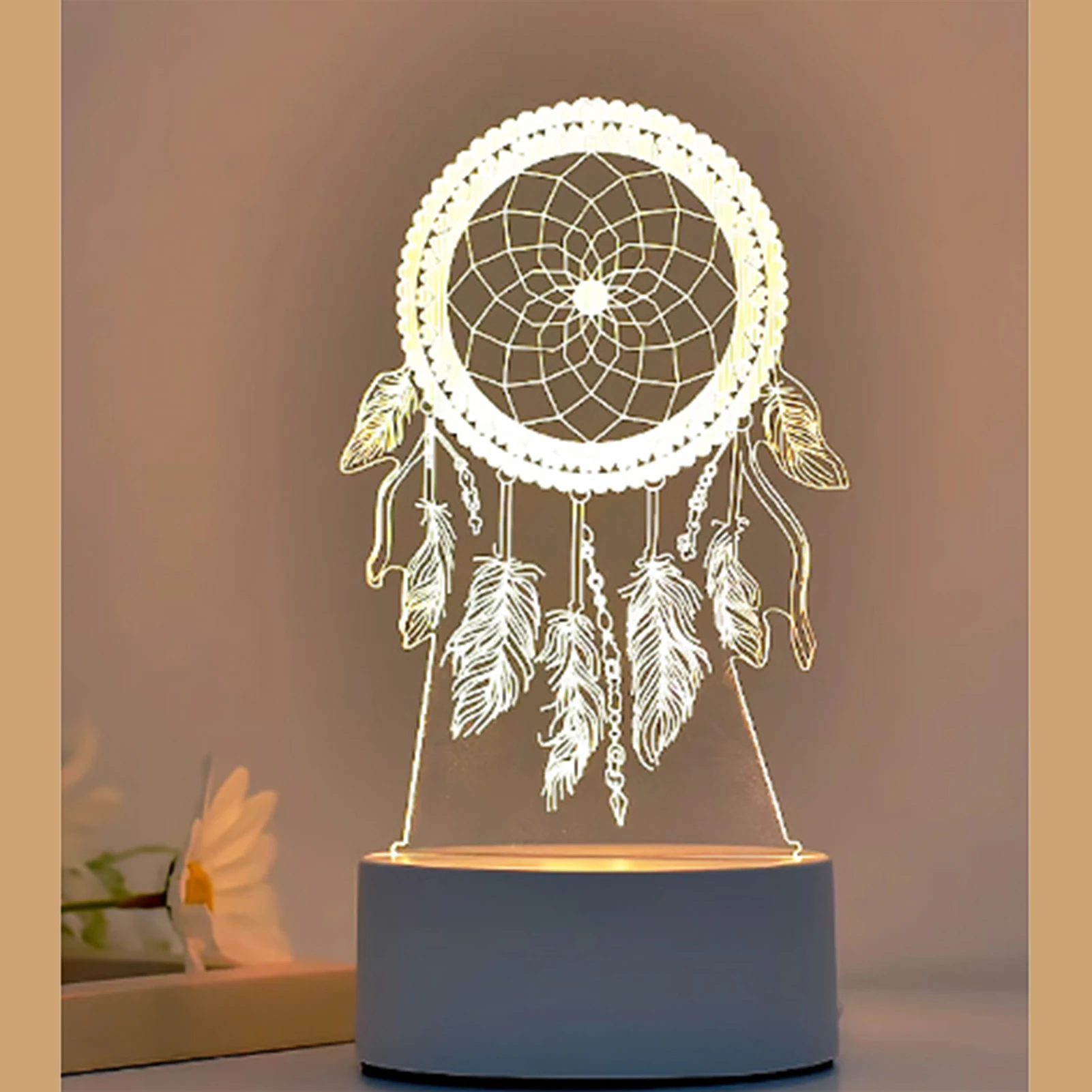 

Acrylic Dream Catcher Modeling Lamp Living Room Bedside 3d Night Lamp Fits Kids Room Eye Care Warm Light Home Decor Supplies