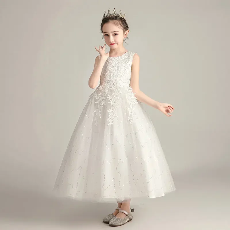 Summer Kids Flower Girl Dresses Lace Sleeveless Princess Dress for Girls Fashion Children Girls Party Dress 3-13 Years