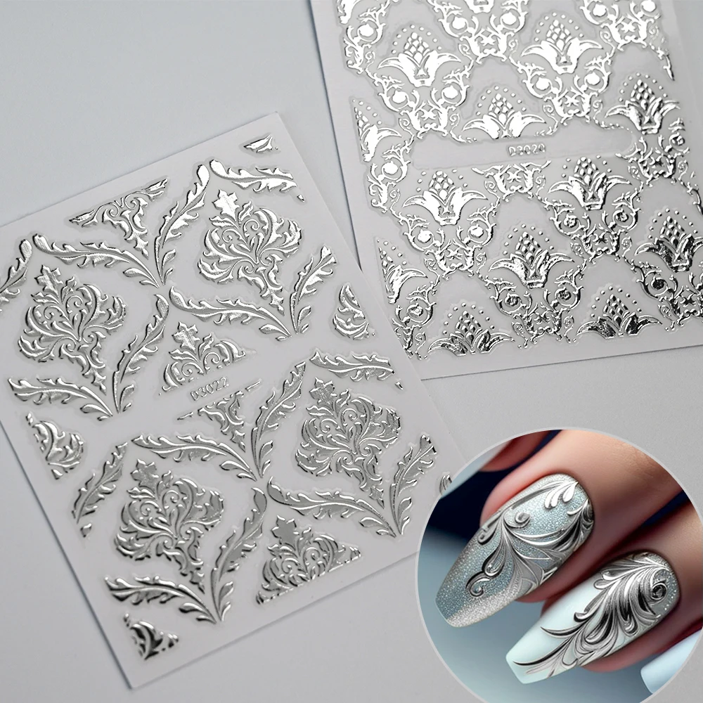 30pcs Silver Lace Fishnet Flowers Nails Stickers Set Sexy Hollow Mandala Pattern Nail Slider Decals DIY Manicure Charm Decoratio