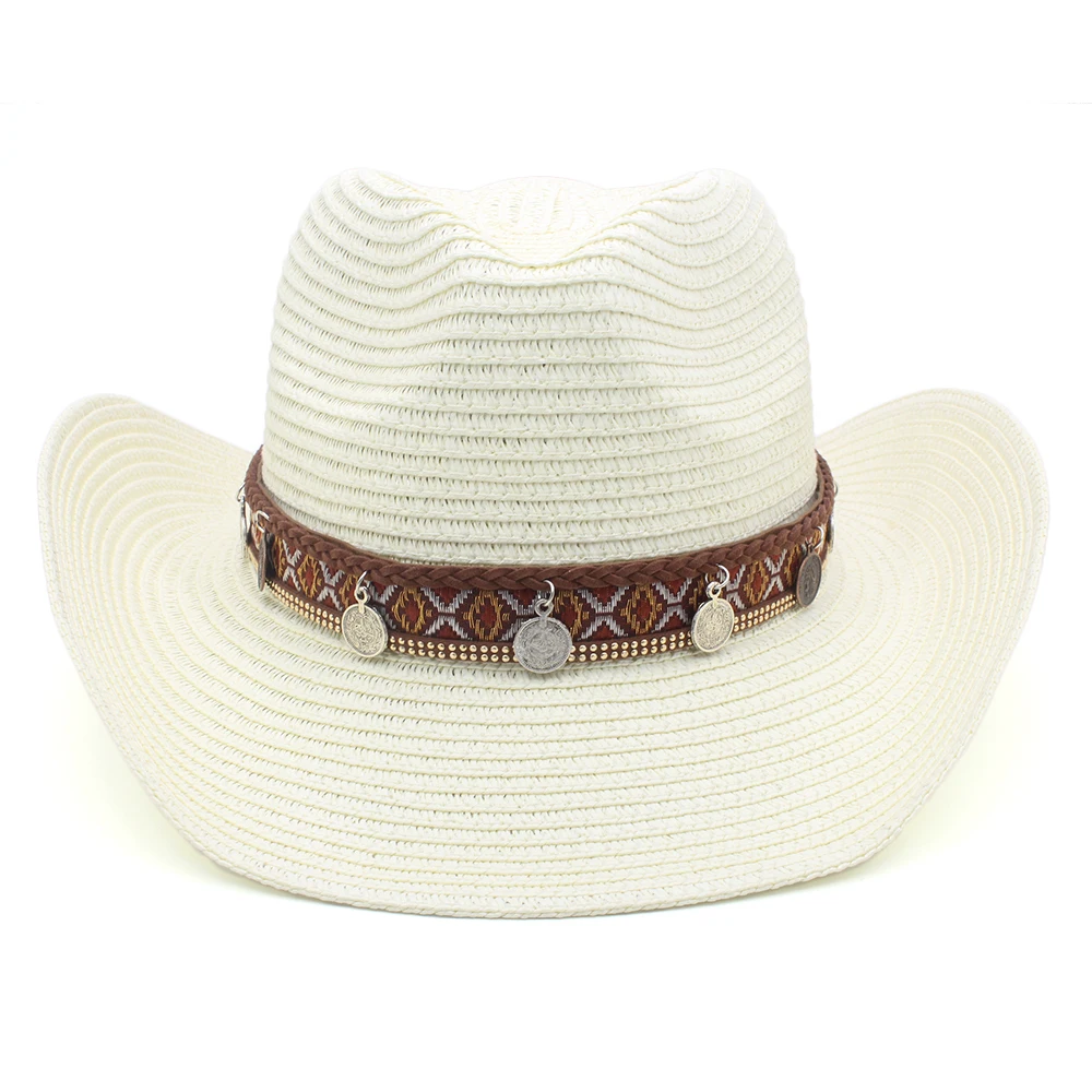 A spring and summer women's straw hat retro lace sunshade western cowboy hat for men can wear outdoor leisure travel