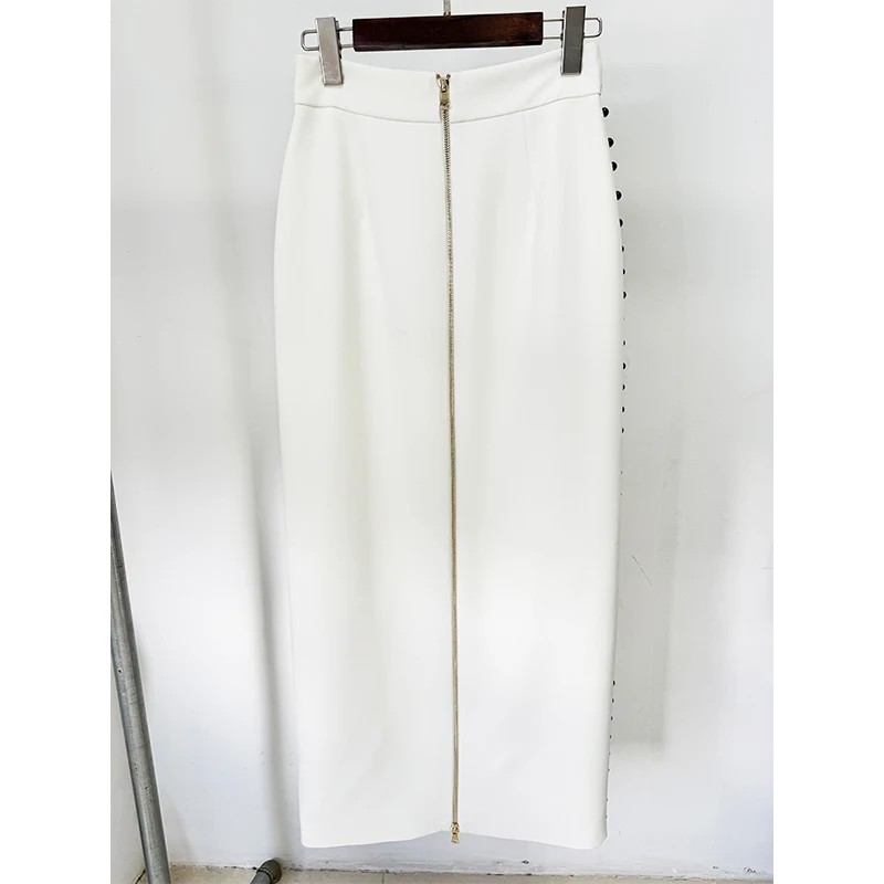 HIGH STREET Newest 2025Fashion Designer Runway Suit Set Women's Pearls Beaded Tops Long Skirt Set 2pcs conjunto dos piezas mujer