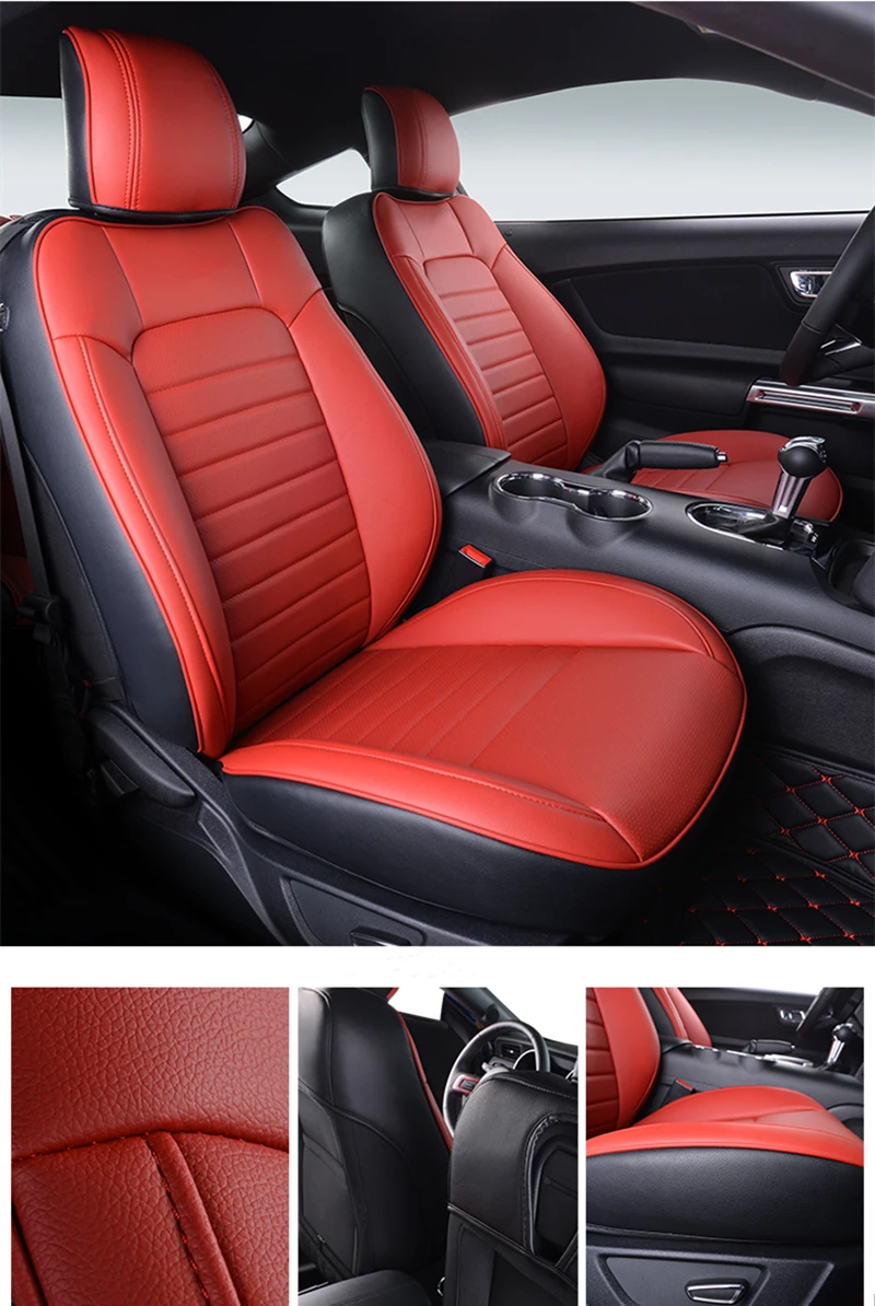Ajuste personalizado para accesorios de coche Mustang, juego completo de fundas de asiento de cuero genuino medio perforado para Ford Mustang F150 2015-19