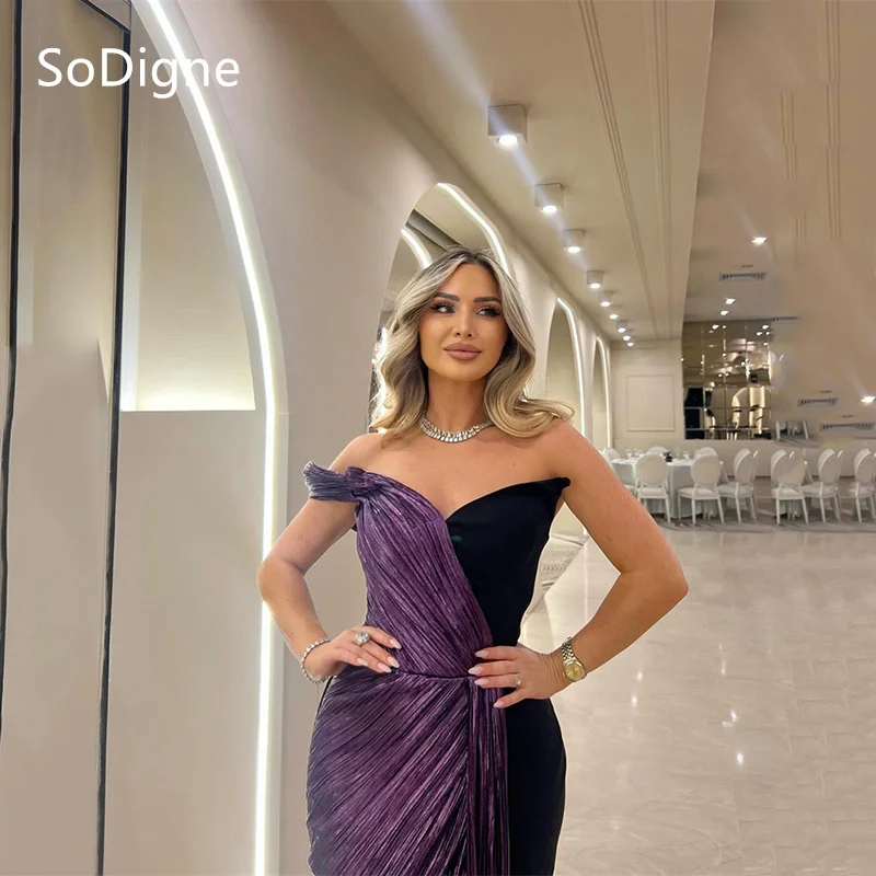

Customized Off Shoulder Saudi Arabia V-Neck Mermaid satin Evening Dresses Luxury Floor-Length Party Dress SoDigne Gowns