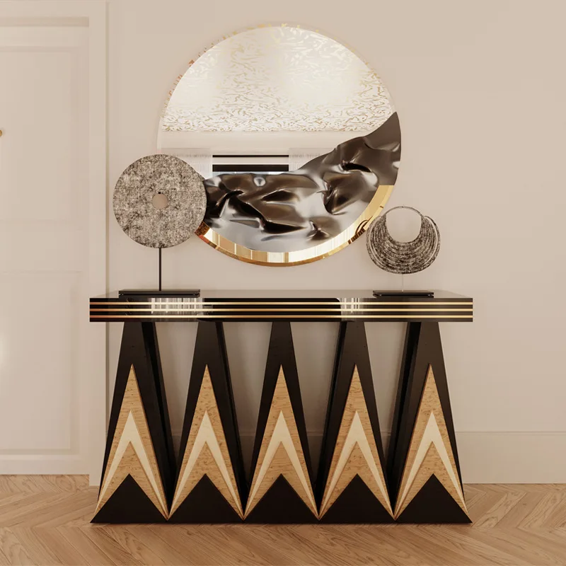 Light luxury post-modern solid wood entrance table, shelf entry