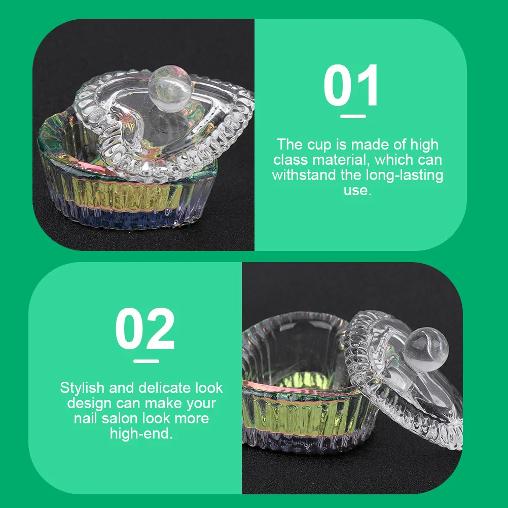 Copo de vidro para arte em unhas, 3 peças, elegante, tigela de pó para manicure, copo de limpeza compacto para mistura de esmalte e caneta, uso de lavagem