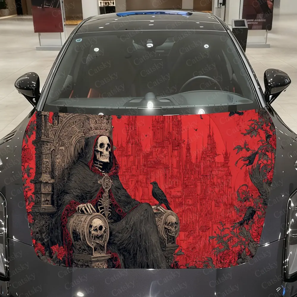 Crimson Raven & Skeleton Lord Car hood stickers, decorative pattern car stickers, car self-adhesive scratch resistant stickers A