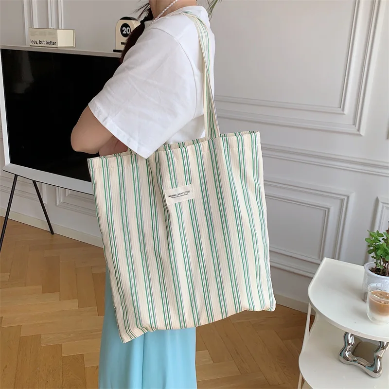 Striped Women\'s Handbag Summer Lightweight Shoulder Bag Large Capacity Tote Beach Bag Eco-friendly Canvas Bag