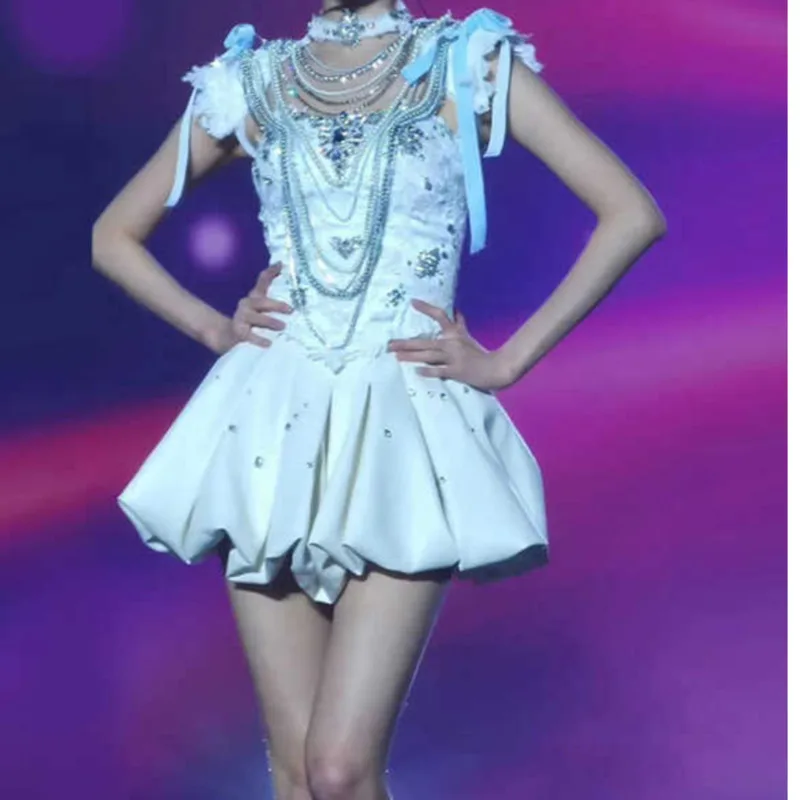 

Новый сценический костюм KPOP IDOL для девочек, групповой костюм для девочек, танцевальный костюм KPOP, белый костюм, танцевальное платье