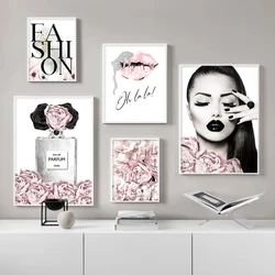 DIY 2023 New Diamond Painting Pink Flower Perfume Fashion Lady Embroidery Sliver Lips Makeup Picture Modern Girl Room Home Decor