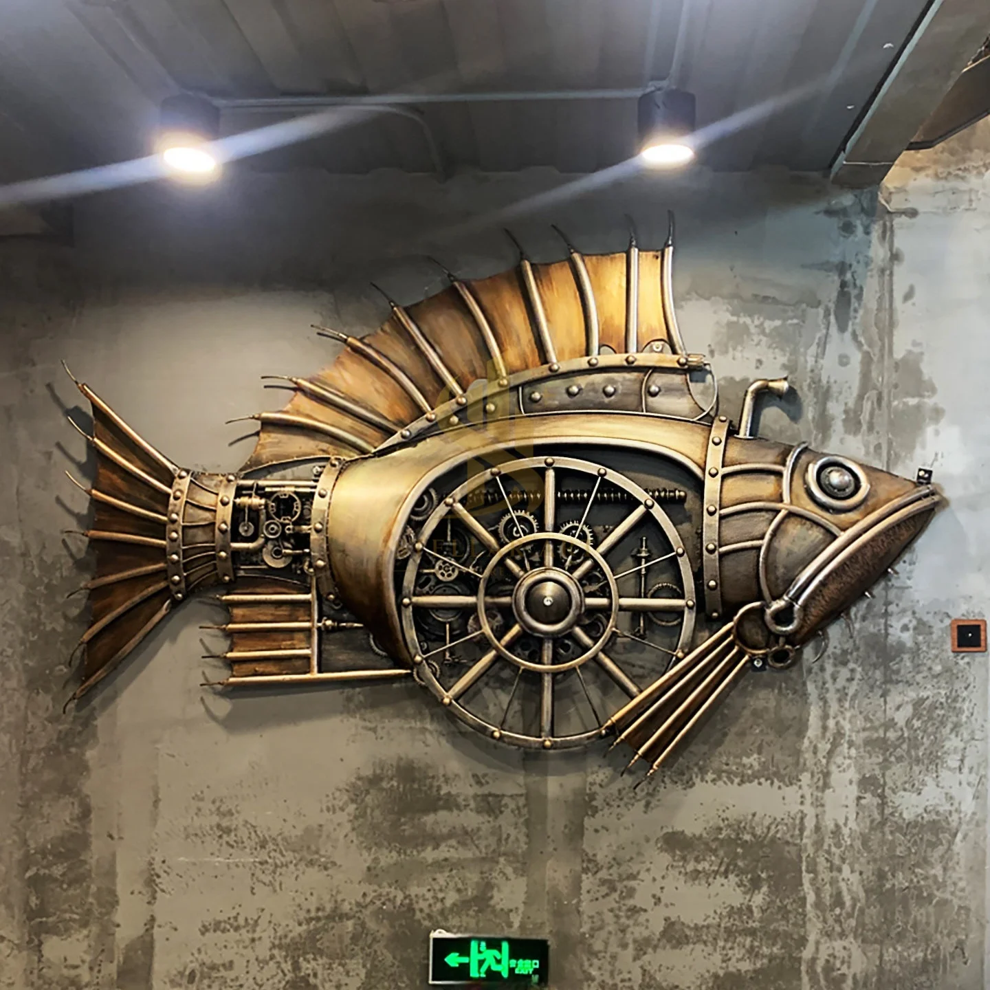 Steampunk fish wall art metal mechanical sculpture large gear clockwork fish decoration industrial style restaurant bar