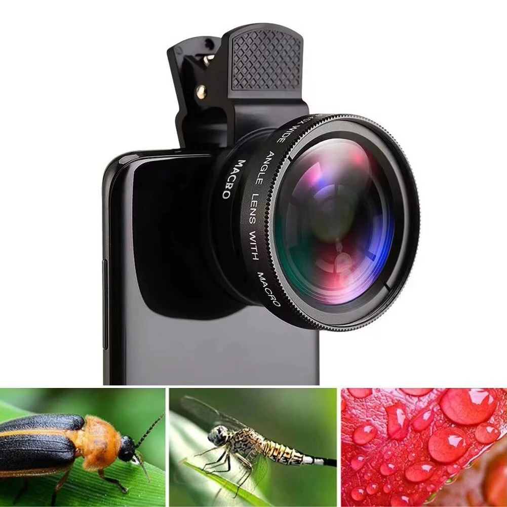 2 IN 1 Lens Clip Universal 37mm 0.45X 49uv Super Wide-Angle+12.5x Macro HD Lens For iPhone Android Mobile Phone Camera Lens Kit