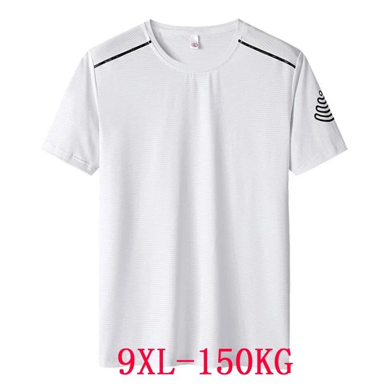 summer Men t-shirts quick dry sports tees Breathable plus size big 7XL 8XL 9XL oversize tshirt elasticity tops loose white blue