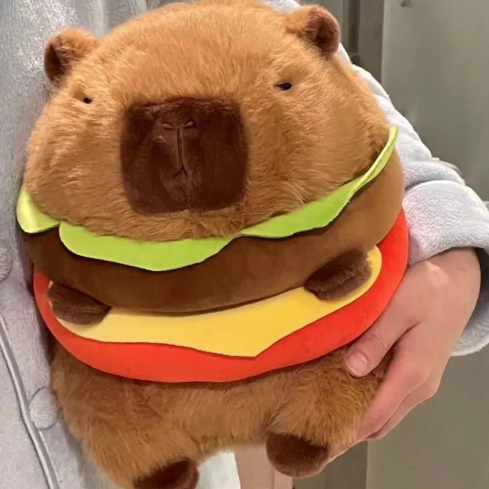 High Quality 20/26/36 Cm Hamburger Capybara Fluffy Pillow Kapibala Plush Doll Cartoon Animals Transformation Stuffed Toy Girl