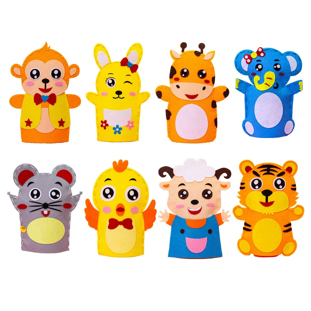 Bolsa de Material para marionetas de mano, Kit de costura para principiantes, manualidades de juguete, fabricación de niños pequeños, 8 Uds.