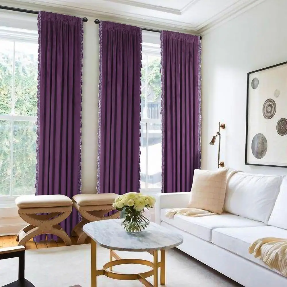 90 ستائر مخملية طويلة مع شرابات، 52 وات × 90 ساعة، ستائر حرارية عازلة للصوت لغرفة المعيشة، مجموعة من لوحتين