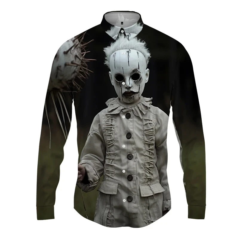 2024 Street Gate Style Men's Long Sleeve Shirt 3D Landscape Portrait Print Shirt Spring and Autumn Fashion Gothic Men's Shirt