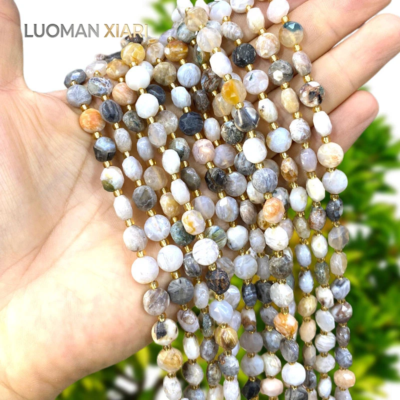 Großhandel 8mm Facettierte Rondelle Naturstein Bambusblatt-Achat Zwischenperle für Schmuckherstellung DIY Armbänder Anhänger Zubehör – Detail 2