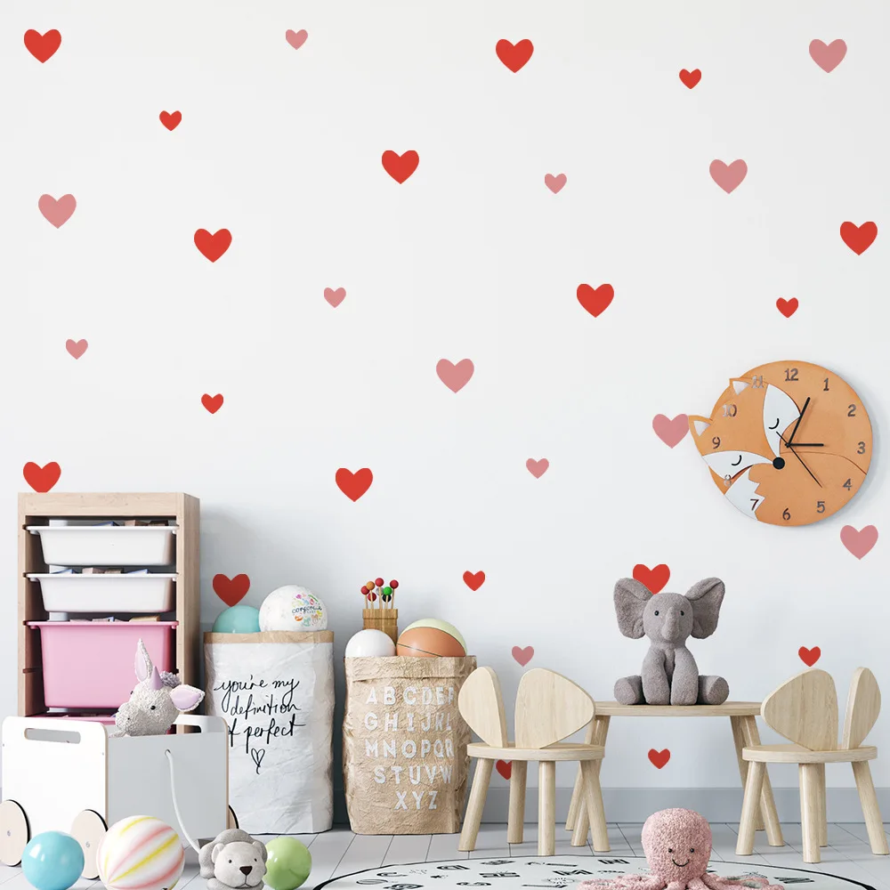 Red Big Small Heart Shape Wall Stickers for Living Room Bedroom Kids Room Nursery Room Wall Decals Home Decoration Stickers