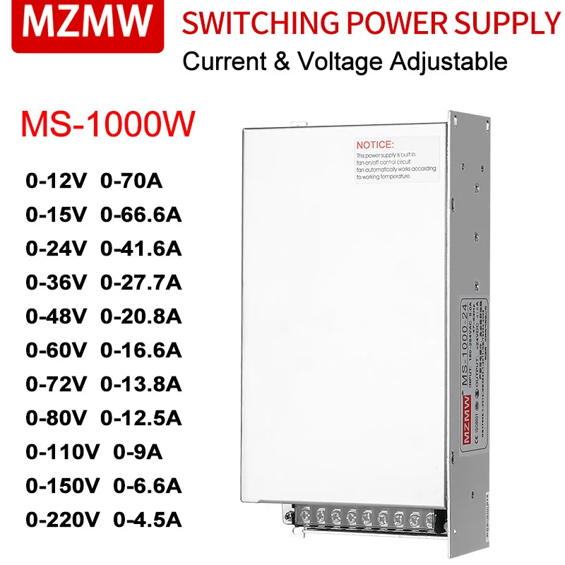 

MZMW импульсный источник питания MS1000 1000 Вт 12/24/36/48 в 60 в 72 в 80 в 110 В 150 в 220 В переменный/постоянный ток с регулируемым напряжением