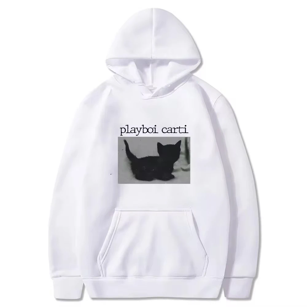 Playboi Carti Oversize Hip Hop Hoodie Cute Cat Print Hoodies Cotton Sweatshirt Fashion Mens Tops Women Winter Streetwear Clothes