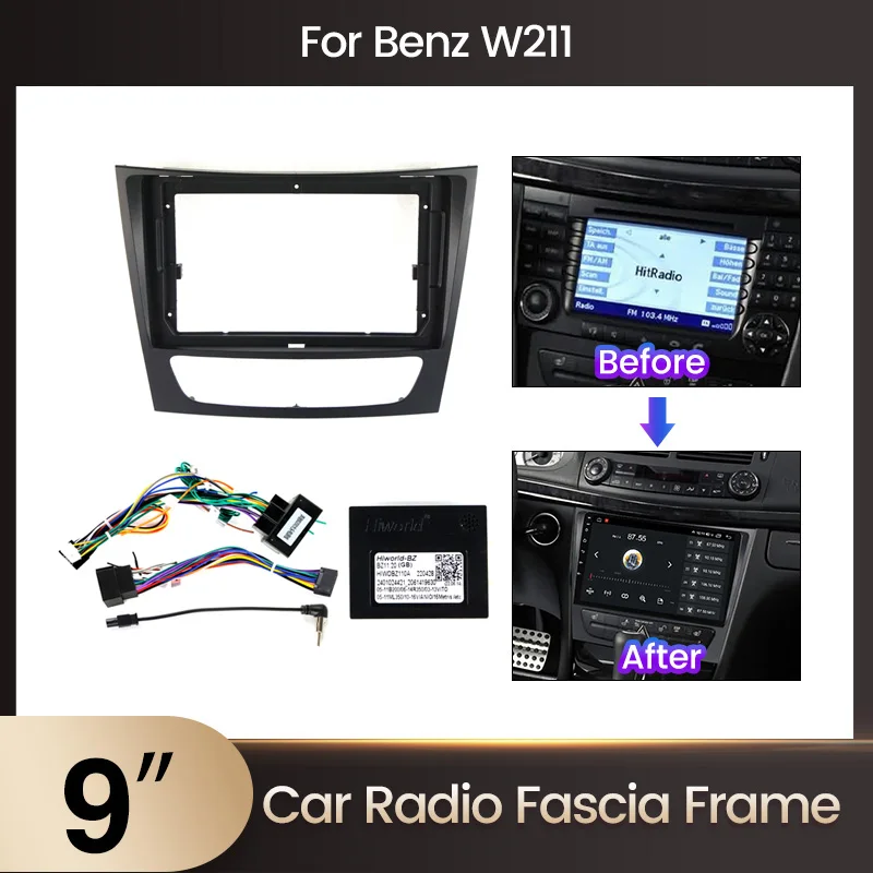 

2Din 9-inch For Mercedes Benz E-class W211 E200-E350 CLS klasy Automotive Protective Frame Black Plastic Mounting Frame