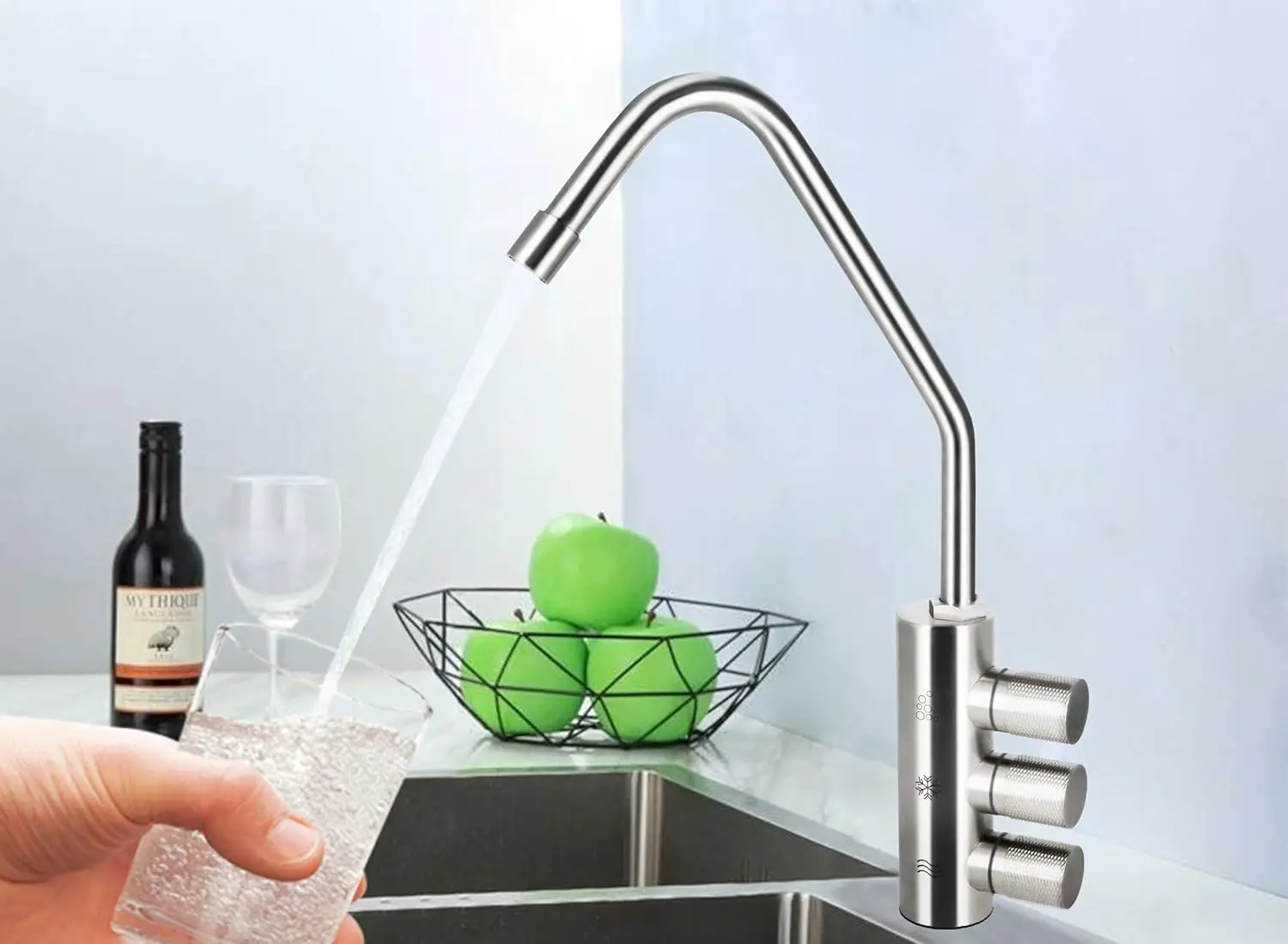 3 Way Stainless Steel Kitchen Faucet Drinking Water Faucet, Sparkling Water Faucet Chilled Water Filter Water Tap Bar