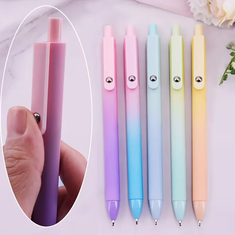Set of 5 Gradient Macaron Color Ballpoint Pens, Suitable for Office Use