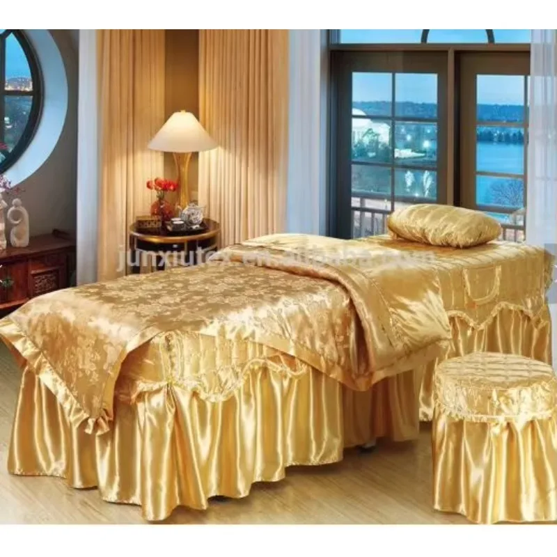 4 Pieces Cotton/polyester Spa Bedding Set for Beauty Salon Massage Bed Linen in Colourful Quilt Bed Sheet Set