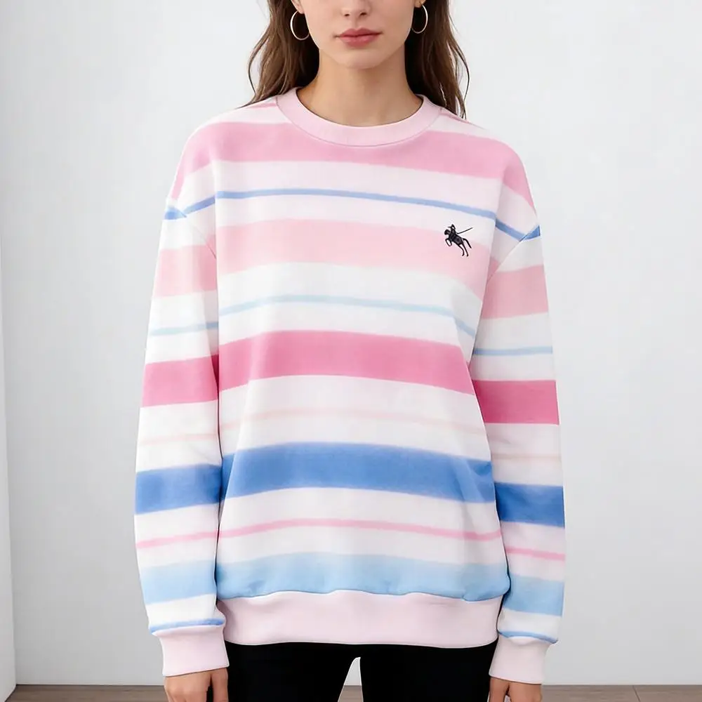 Multi-colored Striped Printed Sweatshirt Women's Color-blocked Loose Crew Neck Pullover Trendy Harajuku Casual Long Sleeve Top