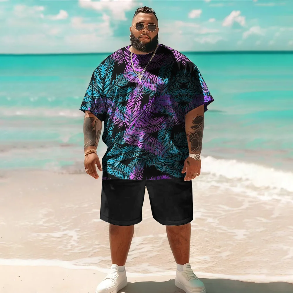 

-9xl Большой и высокий комплект с короткими рукавами больших размеров (Элемент кокосовой пальмы): Повседневный, Яркий - Прочный и легкий материал,