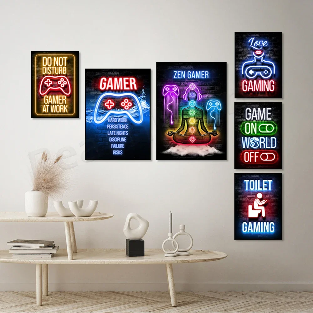 Colorful Neon Rendering Advertising Gamer Art Canvas Game Posters and Prints Wall Pictures for Boys Living Room Home Decor