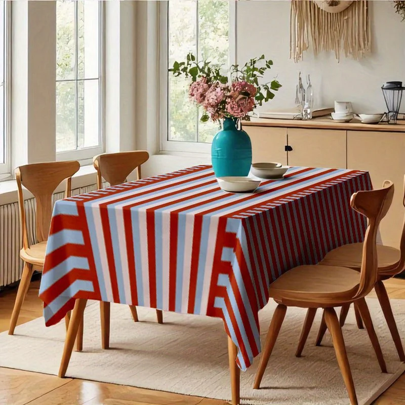 A soft, fashionable and attractive orange and blue striped tablecloth, 2D Flat, exquisite gift.