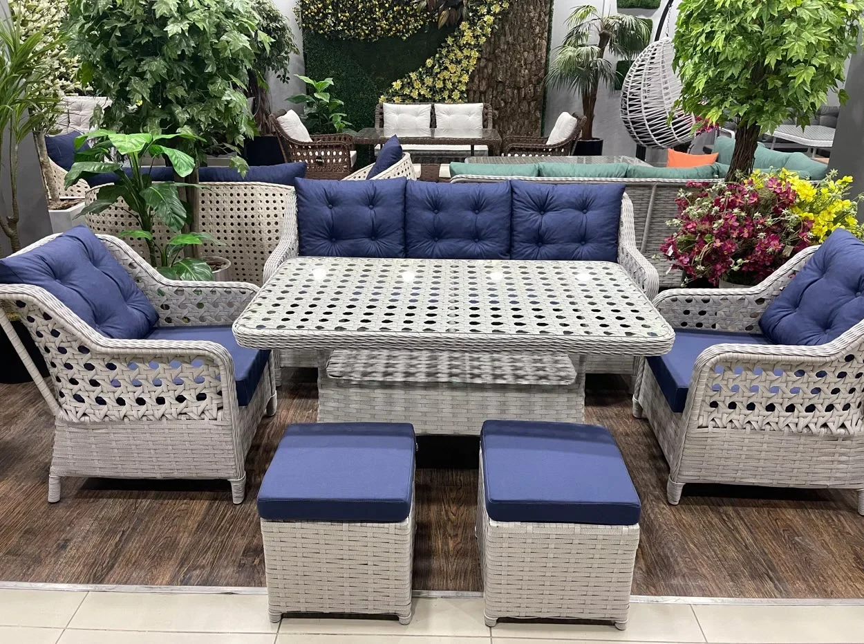 Rattan Gartenmöbel Sofagarnitur Rattan Sofa und Esstisch Rattan Esstisch Möbel Set Garten Gartenmöbel