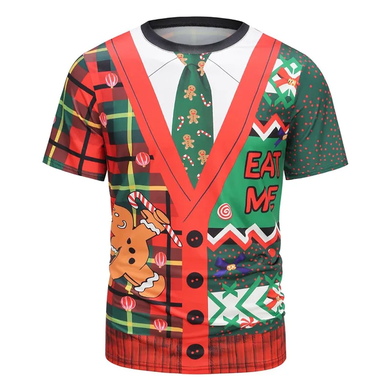 Funny Gingerbread Cosplay T-shirt Men's Clothing Festival Fashion Casual T Shirts 3D Print Pattern Design Street Personality Tee