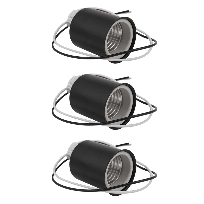 

3X E27 Ceramic Screw Base Round LED Light Bulb Lamp Socket Holder Adapter Metal Lamp Holder With Wire Black