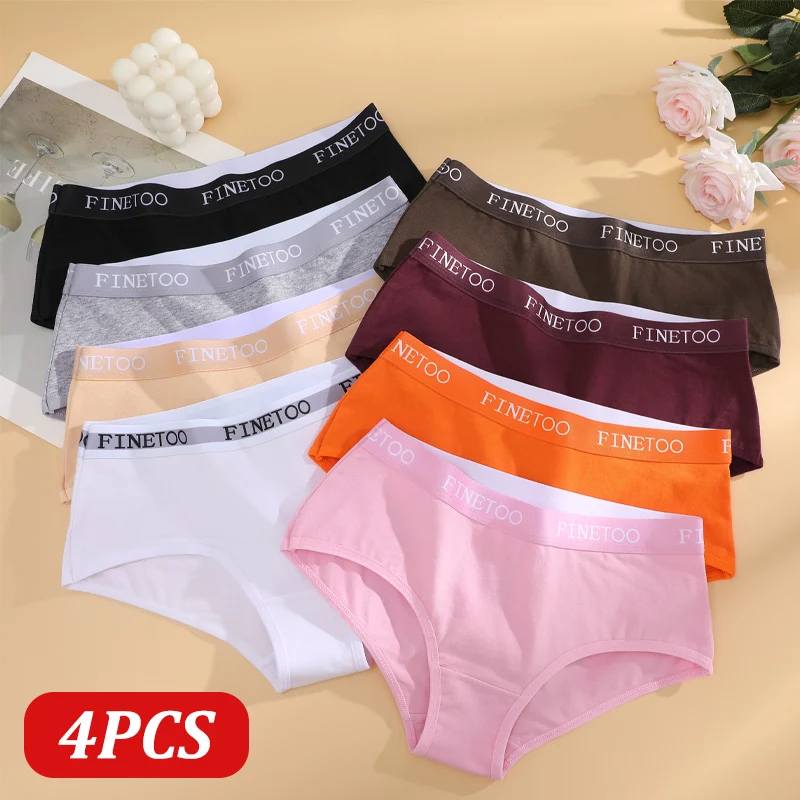 

FINETOO 4 шт. бесшовные трусики из хлопчатобумажной ткани для женщин, однотонное мягкое удобное нижнее белье, женское дышащее интимное белье