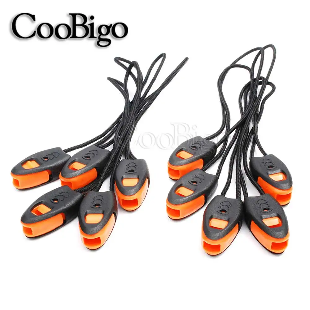 5pcs Emergency Whistle Orange Plastic Zipper Pull Cord Lock Ends Stopper Clip Outdoor Camping Travel Kits Paracord Knife Lanyard