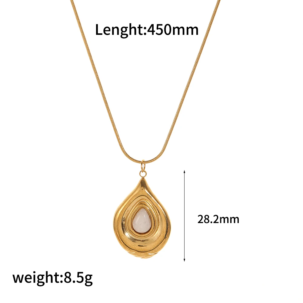 Modische Naturstein-Edelstahl-Anhänger-Halskette, vergoldet, französischer Retro-Schmuck für Damen – Detail 11