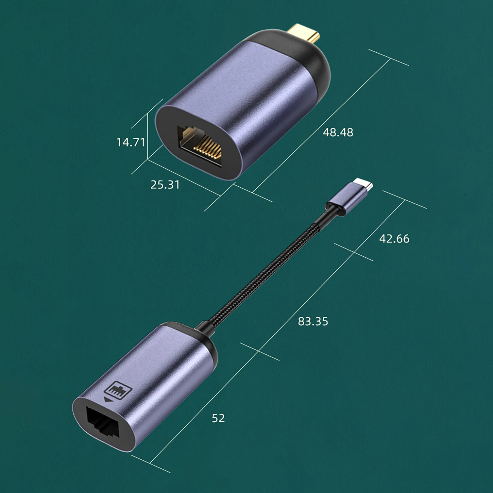 USB C Adaptador Ethernet Externo, Placa de rede, Tipo C para RJ45, LAN Wired Internet, Conversor de cabo para MacBook Pro, Air, 10 Mbps, 100Mbps