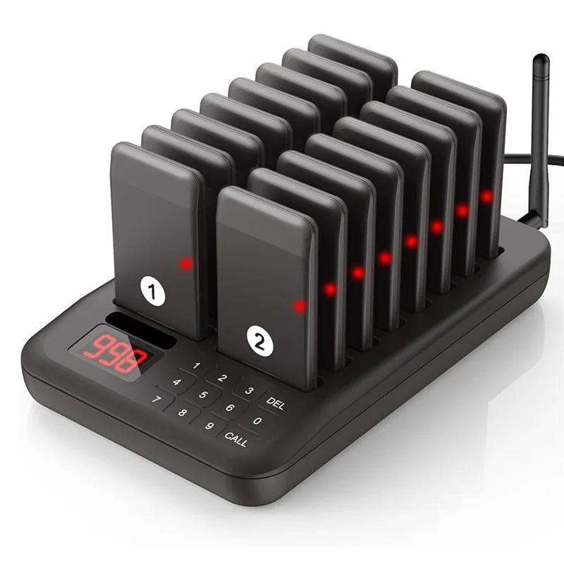 Restaurant Pager System, Black Plastic Buzzers Vibration Flashing Customer Service,US Plug