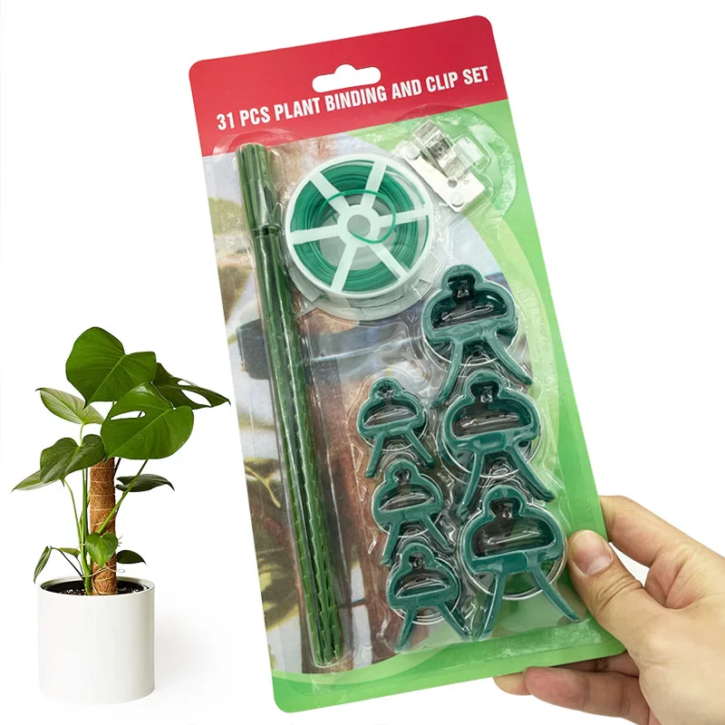 31Pcs Plant Binding Wire and Clip Set ,20M/Roll Twist Ties+18pcs Clips+12pcs Adjustable Fish-bone Cable Tie,Gardening &Lawn Care