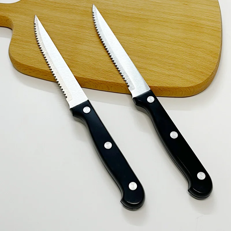 4/6/8/12 Pcs Steak Knives Set Sharp Blade Black PP Handle Outdoor BBQ Picnic Meat Cutter Multi-function Fish Cutting Knife