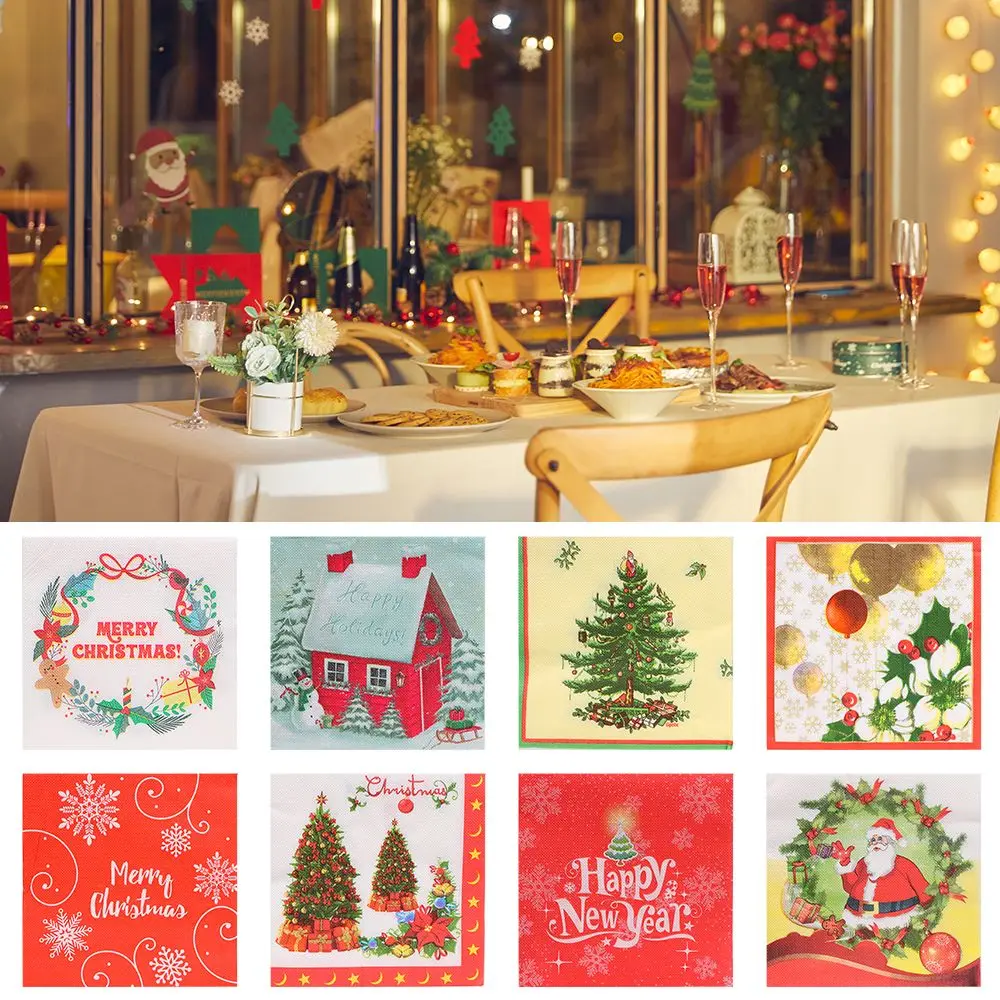 20PCS New Year Decor Tissue Wood Pulp Home Decorations Serviette Christmas Paper Napkins Disposable Napkins Xmas Decor