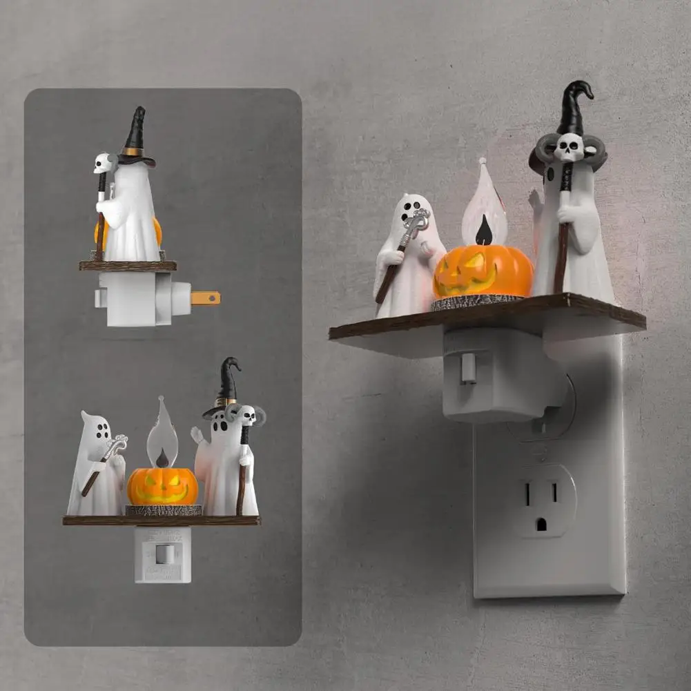 Halloween Gift for Kids 3d Visual Flames Night Light Spooky Halloween Ghost Night Lights for Kids Flickering Campfire Wall