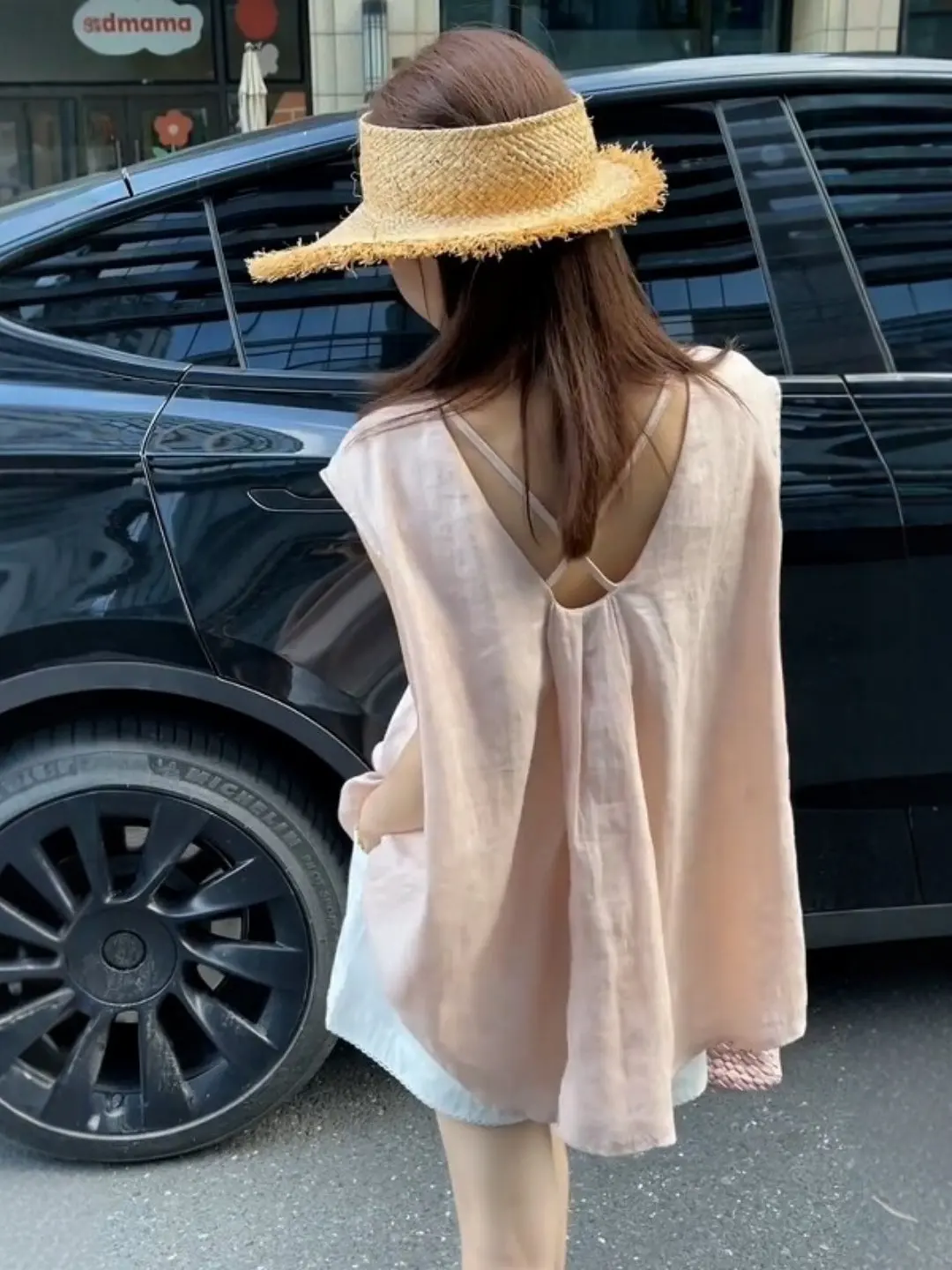 

Women's Summer New Lazy Style Thin Sleeveless Cross Back Loose Slimming Top Breathable Comfortable round Neck Casual Shirt