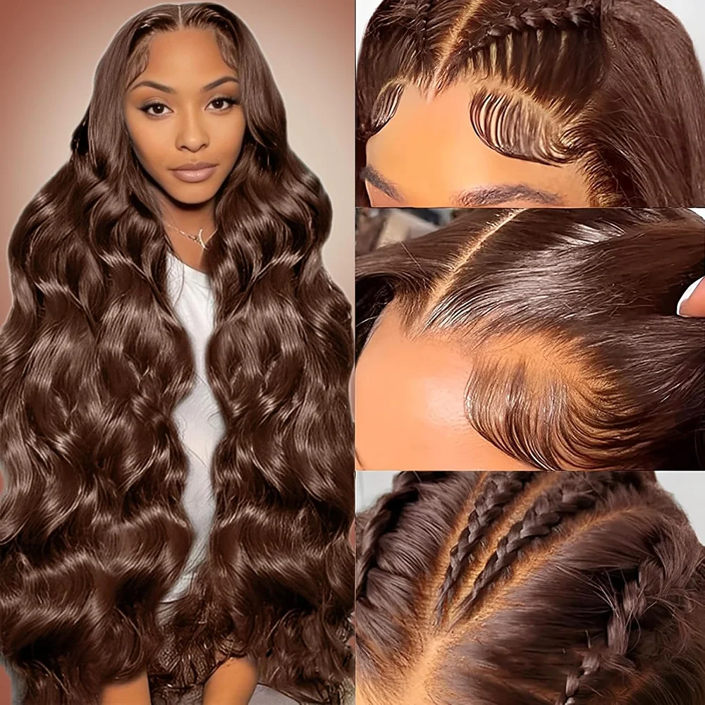 Chocolate Brown Wig Body Wave 13x6 HD Lace Frontal Wigs Human Hair Brazilian 13x4 HD Lace Front Human Hair Wigs For Women  13x4 Chocolate Brown Body Wave Lace Front Wig 13x6 HDTransparent Lace Frontal Wig view 6