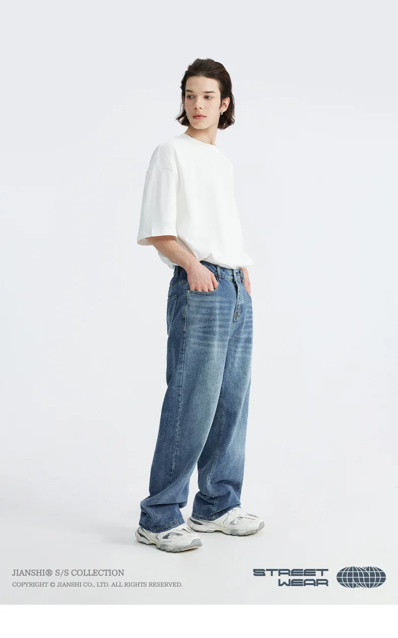 

2025 Fashion Brand Hot Sale Casual Trousers Summer Men Baggy Jeans Unisex Vintage American Style Straight Wide Leg Denim Pants