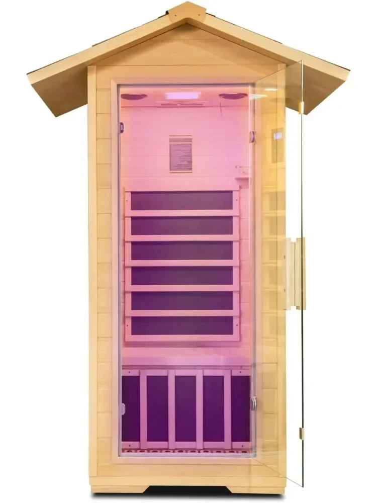 1 Person Outdoor Far Infrared Sauna Canadian Hemlock Wood Home Indoor Sauna 1400W Dry Sauna Personal Room with Speakers